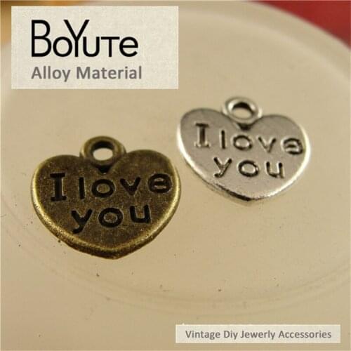 BoYuTe (100 Pieces/Lot) 11*11MM 2 Color Zinc Alloy Pendant Heart Charms Supplies for Jewelry Findings Components Diy Necklace