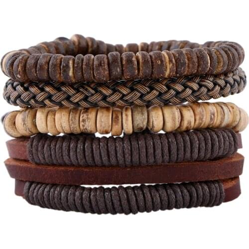 Coconut Shell Leather Bracelet Mens Multi-layer Bead Bracelet Womens Retro Punk Casual Mens Jewelry Bracelet Jewelry