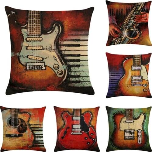 Print Cushion Covers 45*45cm Guitar Tulip Design Valentines Day Gifts Home Bedroom Couch Decoration Pillowcase