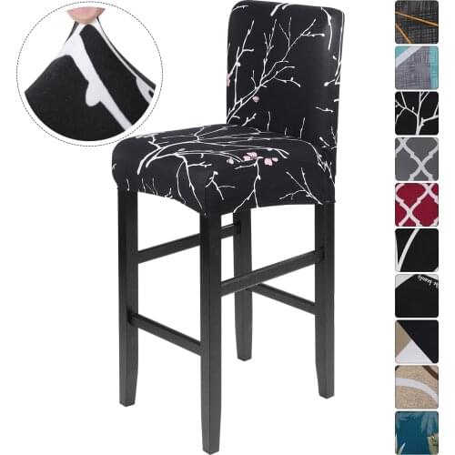 Printed Elastic Stretch Chair Cover For Bar Stool Chair Spandex Short Back Dining Room Chair Slipcover For Banquet Wedding Hotel