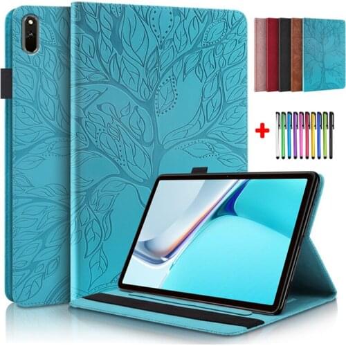 PU Leather TPU Shell For Funda Huawei Matepad 11 Case 2021 10.95" Embossed Tree Wallet Coque For Matepad 11 2021 Cover + Gift
