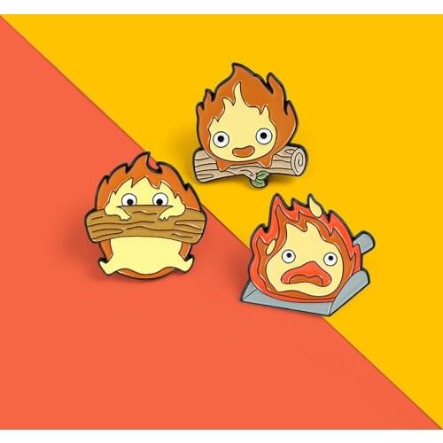 Log Match tree branch Enamel Pin Demon With Dustpan Brooches Flame Inspired Badges Anime Film Jewelry Gift for Kids Wholesale