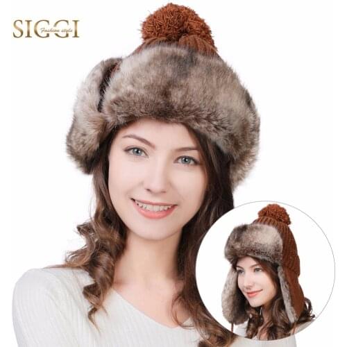 FANCET Winter Faux Fur Bomber Hats For Women Earflaps Wool Knitted Outdoor Ski Snow Cold Weather Warm Trapper Hat Unshanka 99725