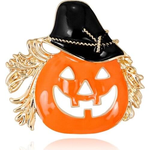 Halloween Pumpkin Brooches For Kids Black Hat Metal Enamel Pin Brooches Costume Decorations Jewelry Gift AL424