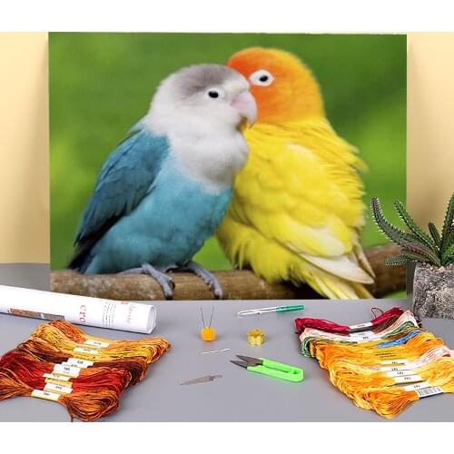 Parrot Bird Animal Printed Water-Soluble Canvas 11CT Cross Stitch Full Kit Embroidery DMC Threads Handicraft Different