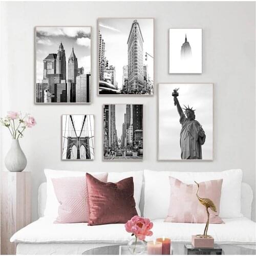New York Statue Of Liberty Canvas Print Black And White Painting City Street Landscape Wall Art Poster Nordic Picture Home Decor