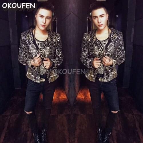 Personality Man slim blazers costumes Nightclub male singer DJ stage embroidery Baroque suit jacket party show dress