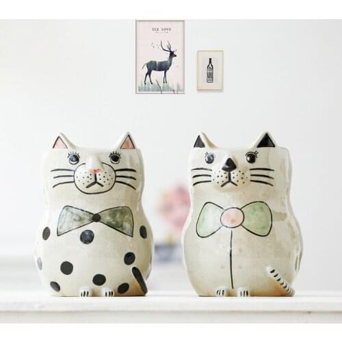 Ins wind lovely hand-painted ceramic cat vase home decoration creative desk desktop decoration living room decoration