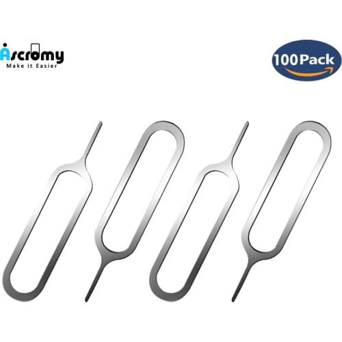 100PCS Ascromy Sim Card Tray Open Remover Eject Pin Key Tool For iPhone 8 7 6 6s plus 5 5s se 4 xiaomi redmi note 7 pro samsung