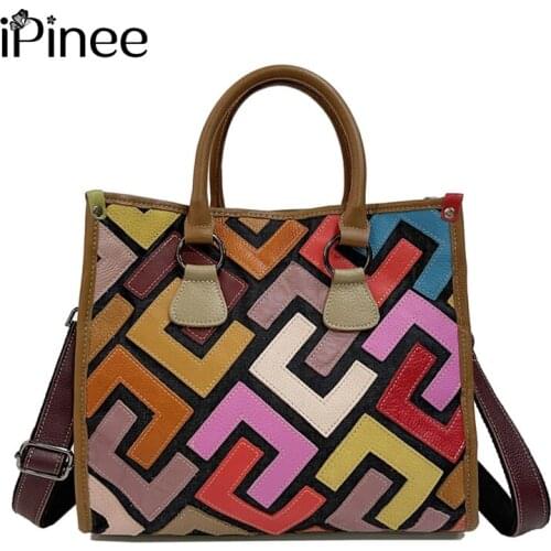 IPinee 100% Womens Vintage Genuine Leather Bag Female Wiping The Color Women Office Bags Business Bag Briefcase Handbags