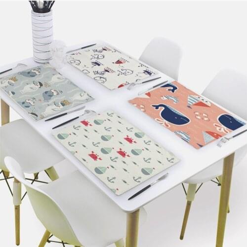 Sailboat Pattern Pad Dining Table Mats Cute Cartoon Coaster Bowl Cup Mat Animal Print Kitchen Placemat 42*32cm Home Decor