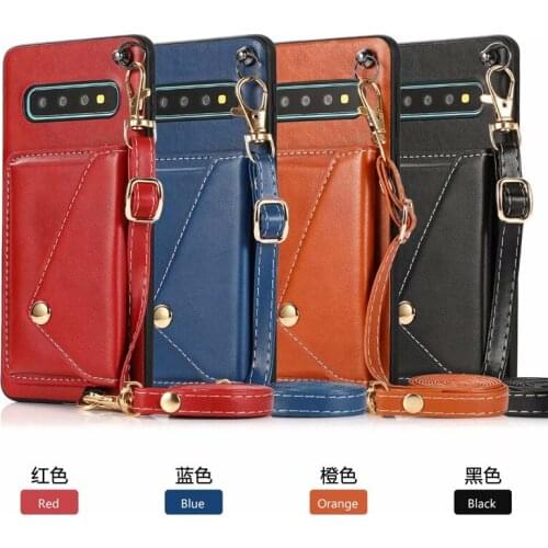 Leather Case for Samsung Galaxy S10 Plus s10+ s10e Crossbody Shoulder Strap Card Bag Wallet Stand Holder Fashion Back Cover