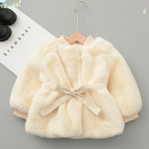 2020 New Winter Warm Baby Kids Waist Belt Outfit Toddlers Imitation Fur Girls Coats Jacket Outwear 9M 12M 18M 24M 2 4 Years