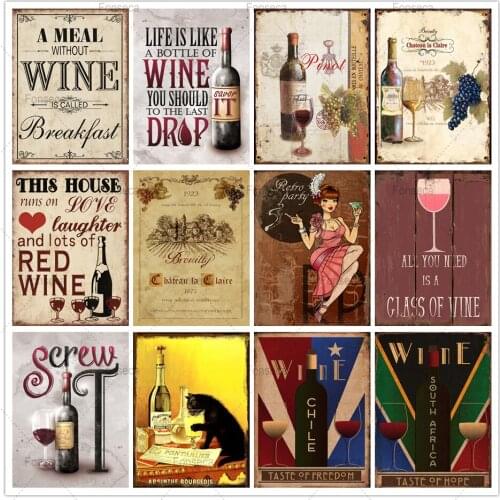 Wine Cocktail Metal Plates Room Decor Restaurant Tin Sign Vintage Drinks Tiki Bar Vintage Garden Home Decoration Wall Sticker