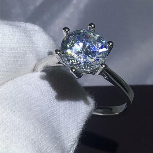 Trendy ring Silver color Engagement wedding band rings for women Round cut 3ct Clear AAA zircon crystal Bijoux