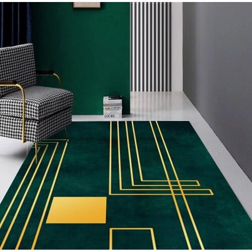 Fashion Modern Nordic Minimalist Dark Green Golden Geometric Lines Living Room Bedroom Bedside Carpet Floor Mats