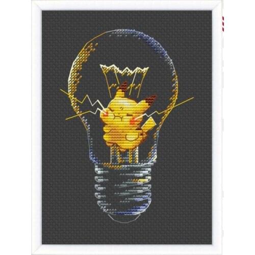 Pikachu in the light bulb Counted Cross Stitch 11CT 14CT 18CT DIY Chinese Cross Stitch Kits Embroidery Needlework Sets