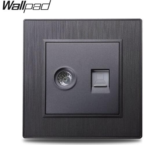 Wallpad S6 Black Silver Gold TV FM Internet Data Telephoe Wall Socket CAT6 Brushed PC Plastic Imitating Aluminum
