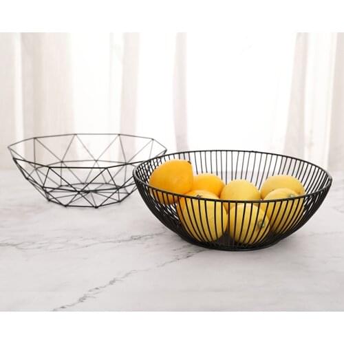 Nordic Style Geometric Vegetable Fruit Metal Wire Basket Kitchen Desktop Storage Bowl Container Table Fruit Plates Decoration