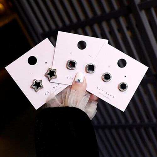 New small fresh simple black temperament earrings geometric crystal ladies earrings jewelry accessories wholesale