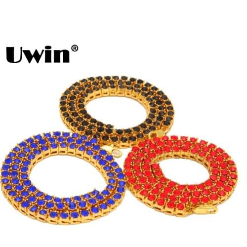 UWIN 5MM Alloy Tennis Chain Necklace for Women Blue/Red/Black/Silver Color Rhinestones Necklace Iced Out Fashion Hip Hop Jewelry