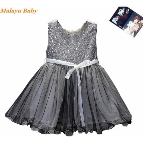 Toddler Childrens Princess Ddress Summer Nnew Cute Girl Sequined Mesh Sleeveless Vest Dress 2-7 Years Old Kids Clothing