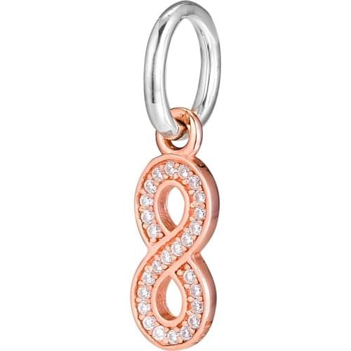 Fits Pandora Charms Bracelets Infinity Beads with Rose Gold Plated 925 Sterling Silver Jewelry Free Shipping