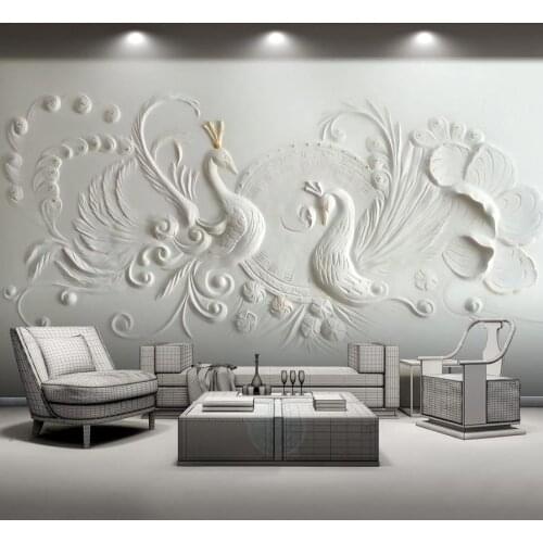 Custom 3D wallpaper marble for living room bedroom Relief peacock 3 d TV background wall decoration 2020 room wall decor