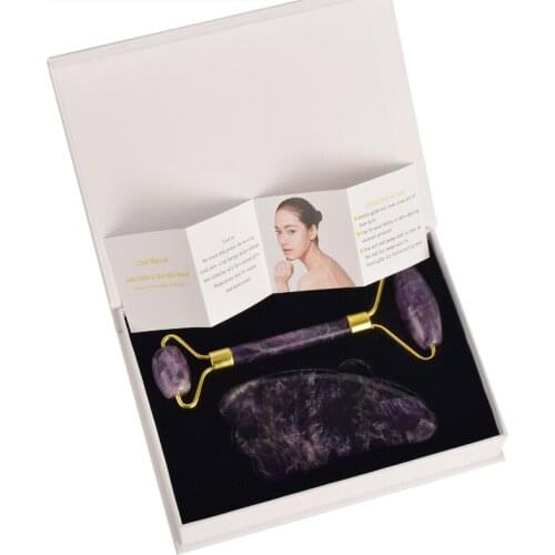 Anti-Puffy Natural Amethyst Crystal Stone Jade Roller Gouache Board Slimming Face Removel Wrinkle Scratching Body Detoxification