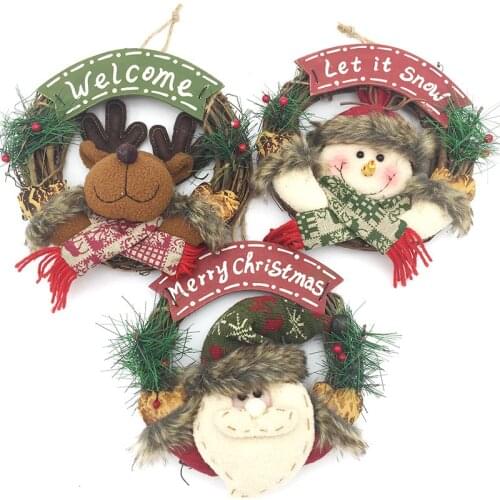Christmas Tree Toys Wooden Wreath Ornaments New Year Gifts Santa Snowman Reindeer Garland Xmas Tree Decorations Door Drop Natal