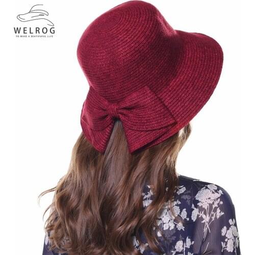 WELROG Opening Bow Sun Hat Wide Brim Floppy Bucket Hat Spring Summer Braid Hats Women Solid Color Shade Hat 2020 New Beach Hats
