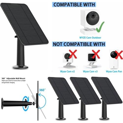 Solar Panel for WYZE Cam Outdoor,4W 5V Output Weatherproof,13ft Power Cable (black)