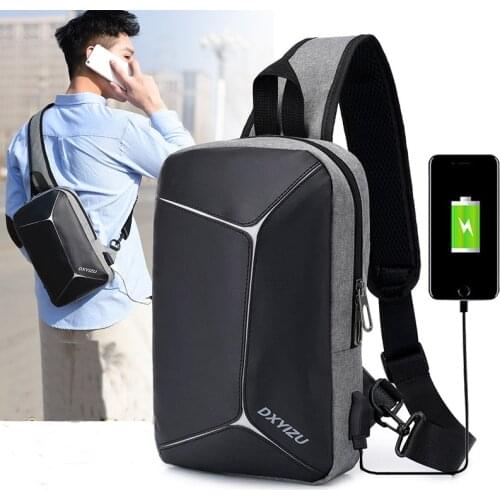 Men Sling Bag Chest Messenger Bag USB Charging Big Capacity Soft Canvas Shoulder Bags Men Pack Crossbody Vertical Square Bag New