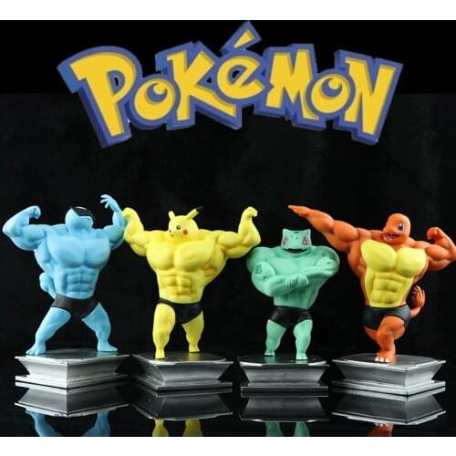 6 Style Funny Pokemon Anime Character Model Doll Pikachu Funny Action Figure Muscle Man Toys Accessories Children Christmas Gift