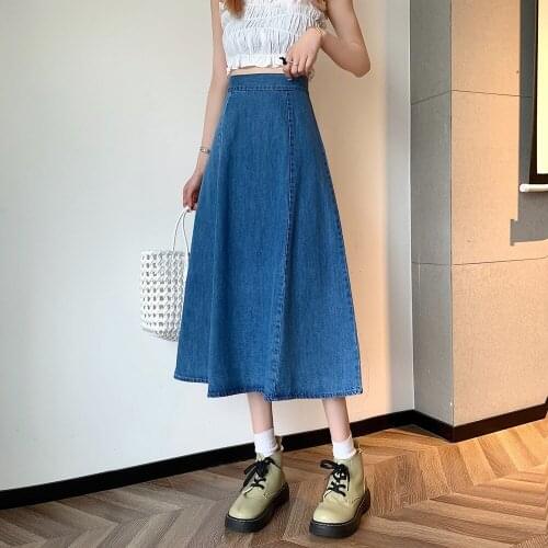 Summer Denim Skirt 2021 High Waist Jean Skirt A Line Blue Long Skirt Women Korean Fashion Skirts Jupe Longue Femme Faldas XS XL