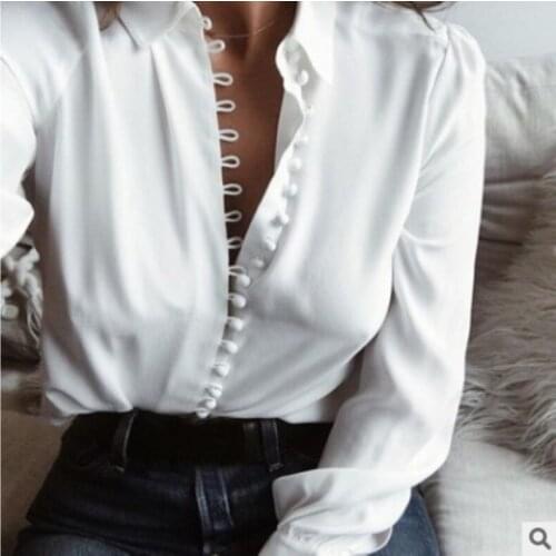 2021 New Spring Fall Women Long Sleeve Solid Color Ladies Office Tops Female Fashion Casual Sexy Buttons Blouse White Shirt