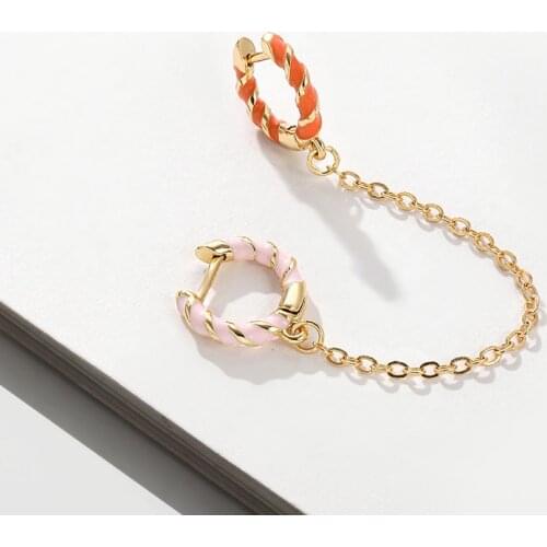 New Fashion Circle Twisted Enamel Earrings for Women Long Chain Huggie Double Ear Piercing Hoop Earing Female Brincos 2021