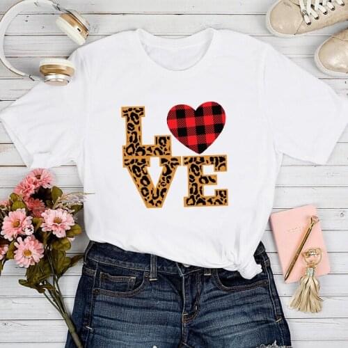 T-shirts Women Leopard Love Sweet Valentine Love 2021 Spring Summer Tshirt Top Lady Print Clothes Stylish Sweet Tee T-Shirt