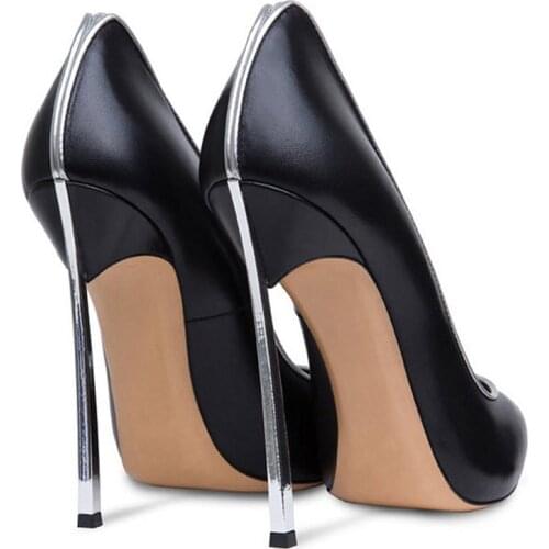 Pointed shallow mouth metal heel banquet dress womens singles shoes handmade custom fashion large size stiletto wedding shoes