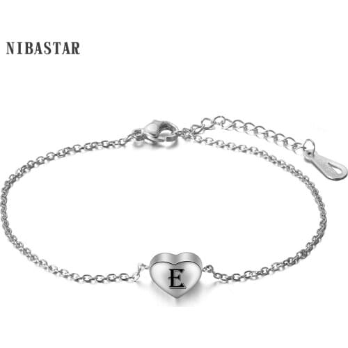 Alphabet Heart Bracelets Stainless Steel Initial Letter Charm Bracelet bangles for Women Jewelry Gift