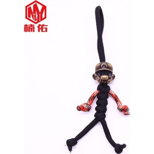 1PC EDC Hand-woven Paracord Beads Super Mary Mario Retro Brass Copper Oxide Umbrella Rope Cord Lanyard Pendants Knife Beads