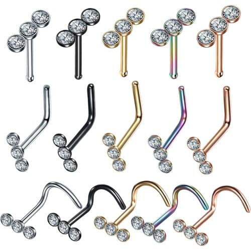 1PC Stainless Steel Screw Shape Nose Stud 20G Zircon Gems Nostril Piercing Straight Nariz Pin Nez Ring Body Piercing Jewellery