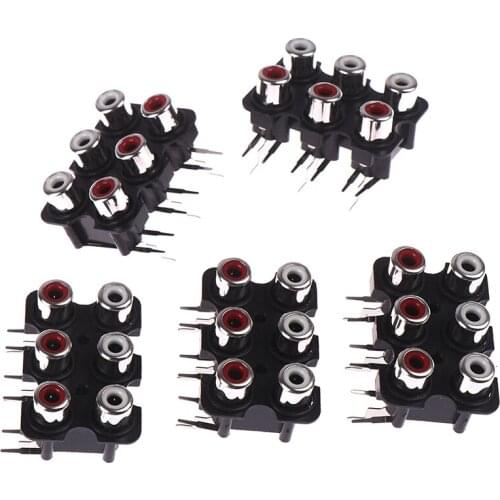 5Pcs 6 Holes RCA Female Stereo Audio Jack AV Audio Input Socket Connector Amplifier Interface Signal Connection