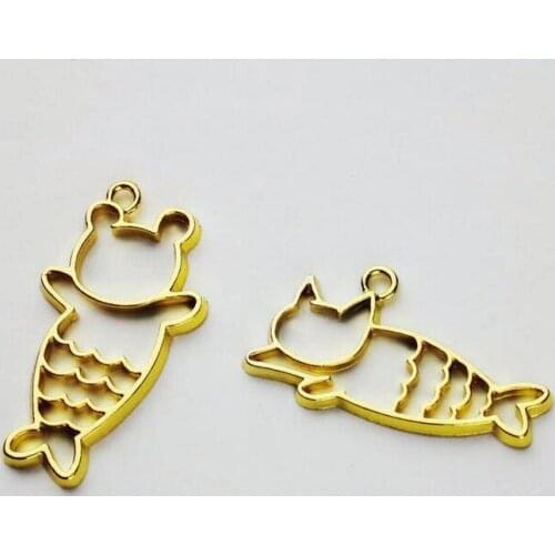 5 pcs/lot DIY Cat Mermaids Fish shape UV Resin Metal Frame Charms Handmade Jewelry Findings Pendant Accessory Open Bezels Craft