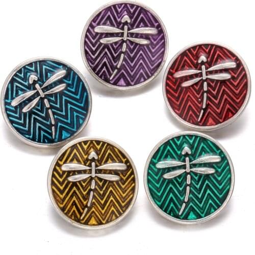 6pcs/lot New Snap Jewelry Oil Painting Metal Dragonfly 18mm Snap Buttons Fit Snap Button Jewelry Bracelet Necklace Diy Charms
