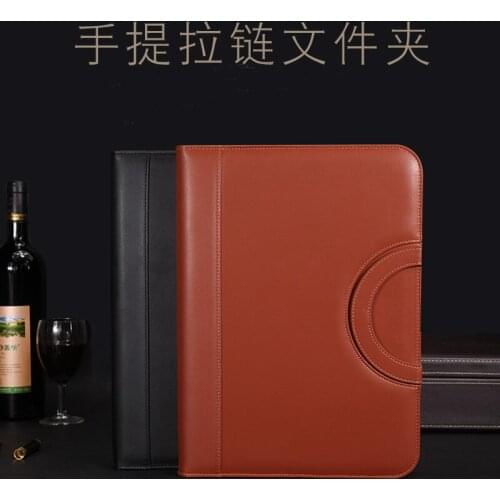 A4 PU leather manager document bag with handles portfolio briefcase A4 padfolio business file folder with ring binder clip 1209