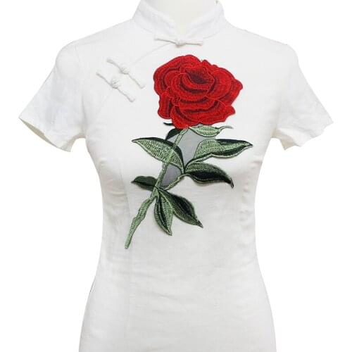 Crafts Embroidered Applique Red Rose Flower Patch Venise Fabric Applique Sew on Patches Motif Sewing for Dress