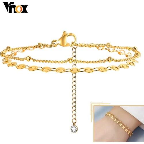 Vnox Minimalist Chain Bracelets for Women,Gold Tone Solid Stainless Steel Wristband, Adjustable Bohemia Simple Stacked Bracelet