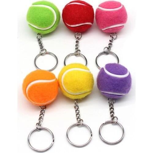 Mini Sports Tennis Key Ring Pendant Soft Lovely Flocking Mini Sport Ball Tennis Keychain Backpack Keyring for Kids