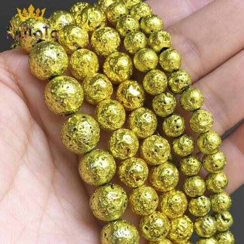 Natural Stone Beads Yellow Rock Volcanic Lava Round Beads For Jewelry Making DIY Bracelet Earrings Accessories 15'' 4/6/8/10mm